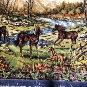Vtg Horse Tapestry Velvet Velour Italy Equestrian Large Wall Art Hanging 49x72